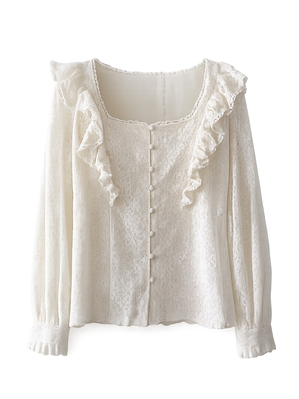 Peace N Love White Lined Lace Ruffle Blouse - Size S/M NWOT